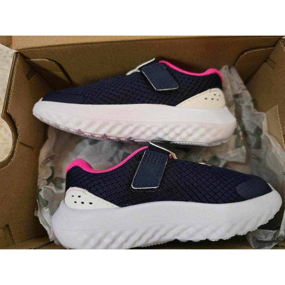 NWT Under Armour Girls Infant Surge 4 AC Running Shoes Blue Pink 6K 3027110-410 - Picture 2 of 5